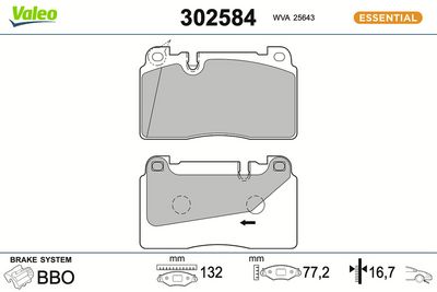 комплект спирачно феродо, дискови спирачки VALEO 302584