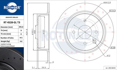 спирачен диск ROTINGER RT 4528-GL T3