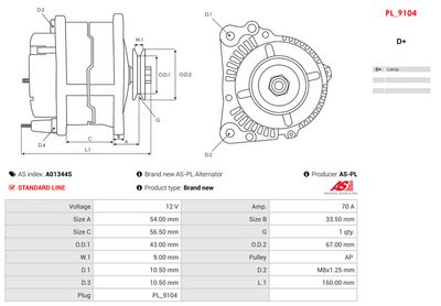 GENERATOR / ALTERNATOR AS-PL A01344S 1