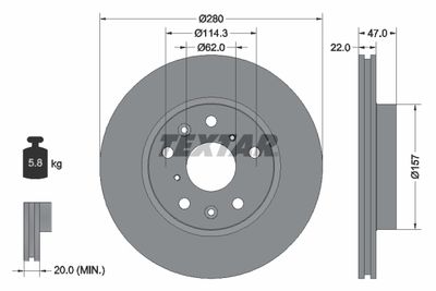Тормозной диск TEXTAR 92156600 для FIAT SEDICI