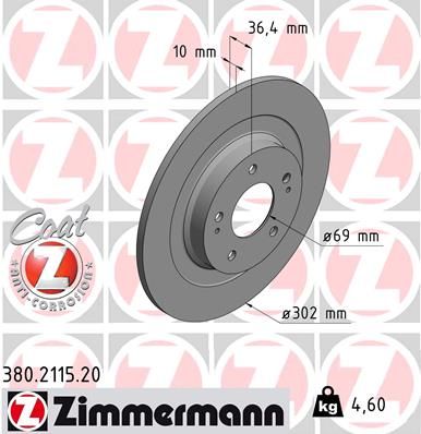 Тормозной диск ZIMMERMANN 380.2115.20 для PEUGEOT 4008