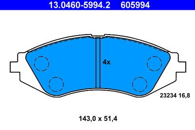 Комплект тормозных колодок, дисковый тормоз ATE 13.0460-5994.2 для DAEWOO REZZO