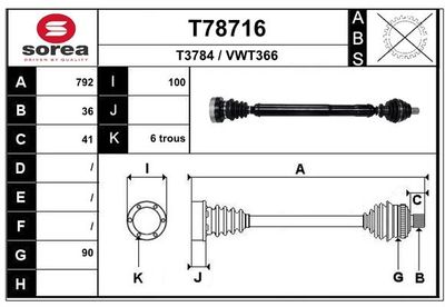 Приводной вал EAI T78716 для VW JETTA