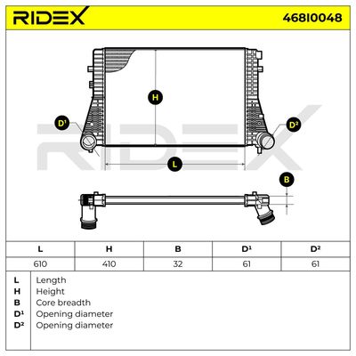 интеркулер (охладител за въздуха на турбината) RIDEX 468I0048