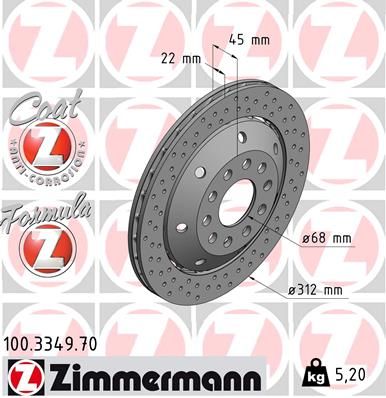 ZIMMERMANN 100.3349.70 Тормозные диски для AUDI A4 B5 Avant (8D5) RS4 quattro ZIMMERMANN 100.3349.70 Тормозные диски для AUDI A4 B5 Avant (8D5) RS4 quattro