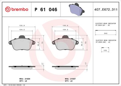 Brake Pad Set, disc brake P 61 046