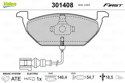 Комплект тормозных колодок, дисковый тормоз VALEO 301408 для SEAT ALTEA