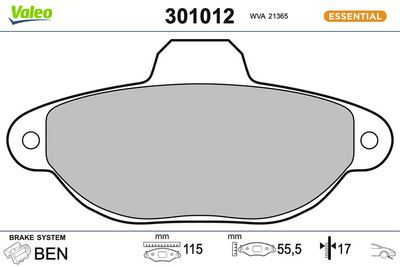 BREMSBELAGSATZ SCHEIBENBREMSE VALEO 301012