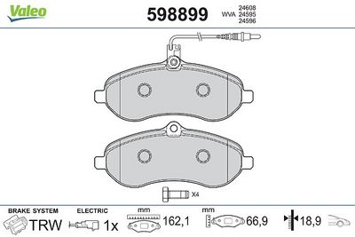 комплект спирачно феродо, дискови спирачки VALEO 598899