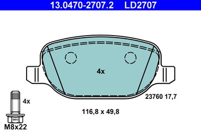 Комплект тормозных колодок, дисковый тормоз ATE 13.0470-2707.2 для ALFA ROMEO BRERA