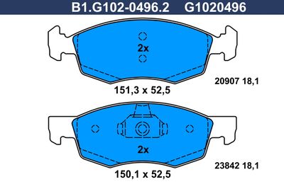 Комплект тормозных колодок, дисковый тормоз GALFER B1.G102-0496.2 для FIAT DOBLO