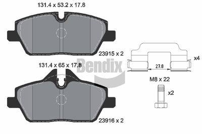 комплект спирачно феродо, дискови спирачки BENDIX Braking BPD1030