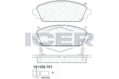 ICER 181359-701 Тормозные колодки и сигнализаторы для HONDA CIVIC VII Hatchback (EU, EP, EV) 1.7 CTDi (EP4)