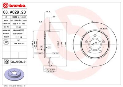 Тормозной диск BREMBO 08.A029.21 для FORD C-MAX