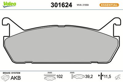 BREMSBELAGSATZ SCHEIBENBREMSE VALEO 301624