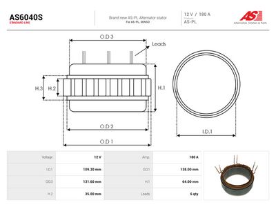 AS-PL - Stator, generátor TOYOTA , AS6040S