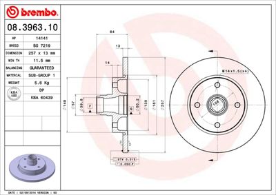 Тормозной диск BREMBO 08.3963.10 для PORSCHE 924