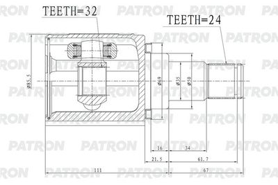 Шарнирный комплект, приводной вал PATRON PCV2172 для TOYOTA CAMRY