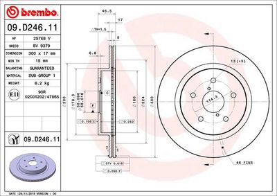 Тормозной диск BREMBO 09.D246.11 для SUBARU LEVORG