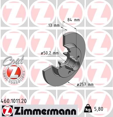 Тормозной диск ZIMMERMANN 460.1011.20 для PORSCHE 924