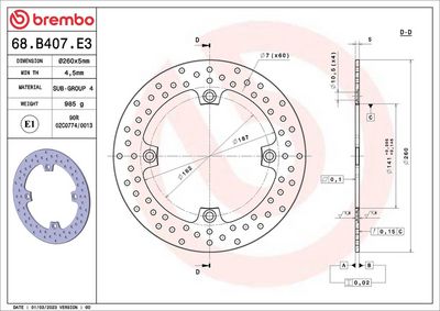 Brake disc Achter vast, 260/141x5mm 4x162mm, diameter bevestigingsgat 10,5mm, hoogte (tussenruimte) 0 past: KAWASAKI KLV  SUZUKI DL 1000/1000 (V-Strom)/650 (V-Strom)/650A (V-Strom ABS) 2004-2021