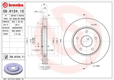 BREMBO 09.N124.10 Тормозные диски  для DODGE  (Додж Жоурне)