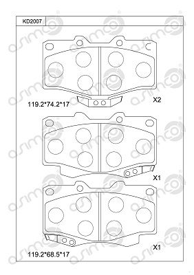 Комплект тормозных колодок, дисковый тормоз ASIMCO KD2007 для VW TARO