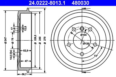 Тормозной барабан ATE 24.0222-8013.1 для BMW 3