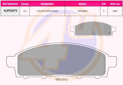Комплект тормозных колодок, дисковый тормоз 4u 4UP03975 для FIAT FULLBACK