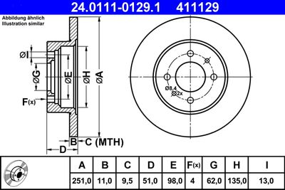Тормозной диск ATE 24.0111-0129.1 для FIAT RITMO