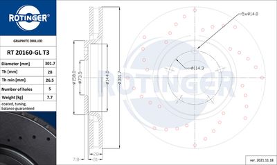 ROTINGER RT 20160-GL T3 Тормозные диски  для DODGE CARAVAN (RG_) 3.8 AWD