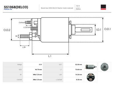 AS-PL - Elektromagnetický spínač, štartér , SS1068(DELCO)