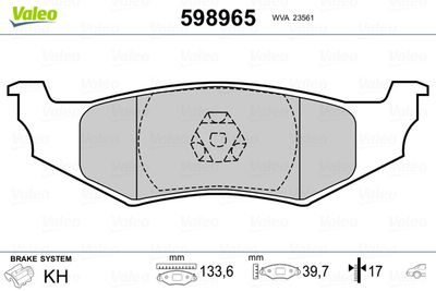 Комплект тормозных колодок, дисковый тормоз VALEO 598965 для CHRYSLER CONCORDE