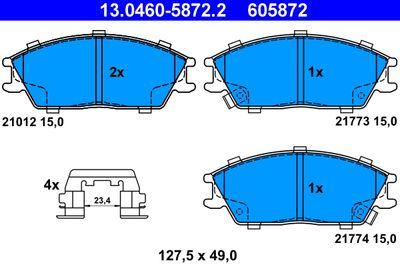 Комплект тормозных колодок, дисковый тормоз ATE 13.0460-5872.2 для HYUNDAI LANTRA