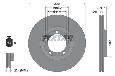 Тормозной диск TEXTAR 92112400 для MITSUBISHI L