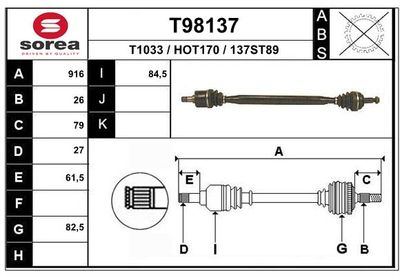 Приводной вал EAI T98137 для HONDA PRELUDE