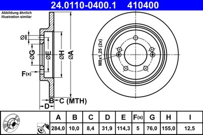 Тормозной диск ATE 24.0110-0400.1 для HYUNDAI KONA