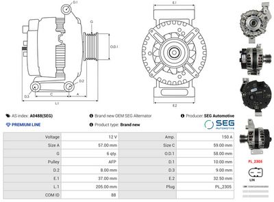 GENERATOR / ALTERNATOR AS-PL A0488SEG 4