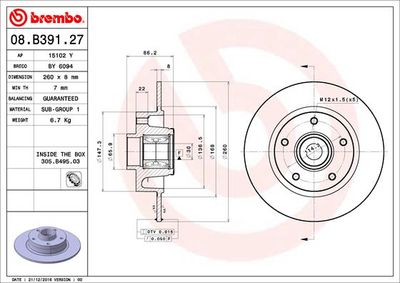 BREMBO Remschijf PRIME LINE - With Bearing Kit (08.B391.27)
