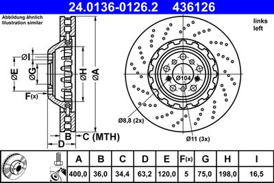 Тормозной диск ATE 24.0136-0126.2 для BMW 6
