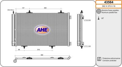 AHE 43564 Радиатор кондиционера  для PEUGEOT  (Пежо 301)