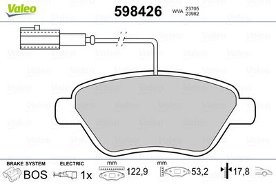 Комплект тормозных колодок, дисковый тормоз VALEO 598426 для FIAT FIORINO