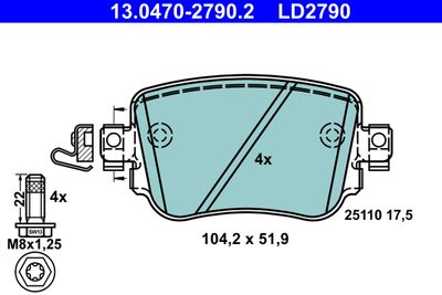 Комплект тормозных колодок, дисковый тормоз ATE 13.0470-2790.2 для SEAT ALHAMBRA