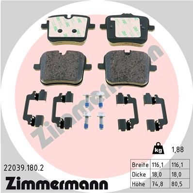 Комплект тормозных колодок, дисковый тормоз ZIMMERMANN 22039.180.2 для ROLLS-ROYCE CULLINAN