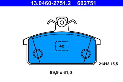 Комплект тормозных колодок, дисковый тормоз ATE 13.0460-2751.2 для IVECO MASSIF
