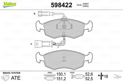 Комплект тормозных колодок, дисковый тормоз VALEO 598422 для FIAT STRADA