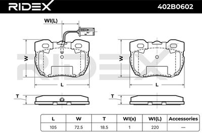 комплект спирачно феродо, дискови спирачки RIDEX 402B0602