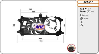 AHE 309.047 Вентилятор системы охлаждения двигателя  для FIAT DOBLO (Фиат Добло)