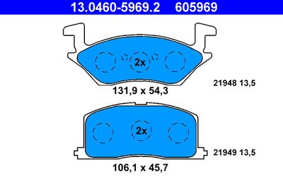 Комплект тормозных колодок, дисковый тормоз ATE 13.0460-5969.2 для TOYOTA STARLET