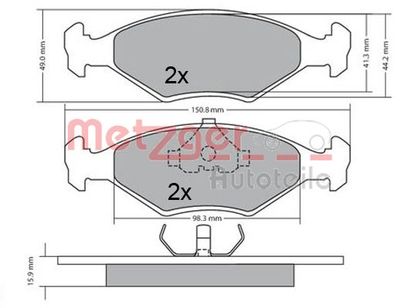 Комплект тормозных колодок, дисковый тормоз METZGER 1170645 для FIAT DUNA